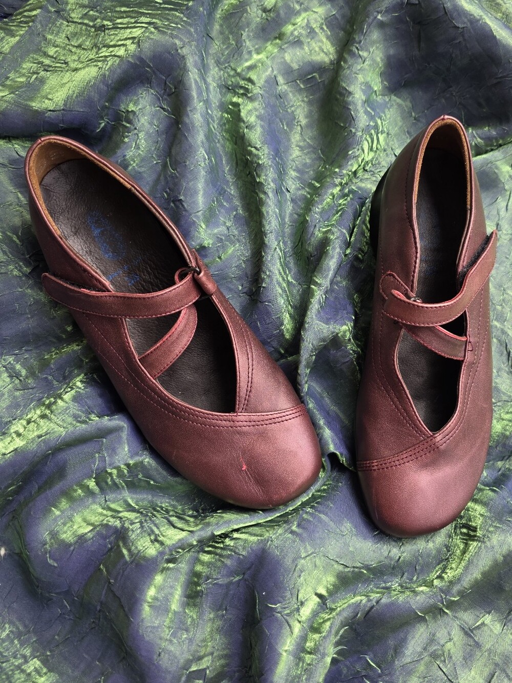 Wolky Wine Mary Jane Flats with Cross Strap 38